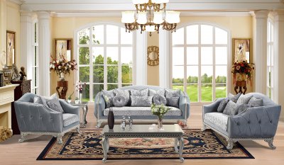 Venus Sofa & Loveseat Set in Aqua Blue Velvet w/Options