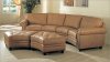 Camel Leather Sectional Sofa & Ottoman Set W/Nail-Head Design