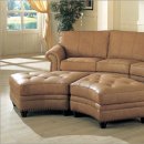 Camel Leather Sectional Sofa & Ottoman Set W/Nail-Head Design