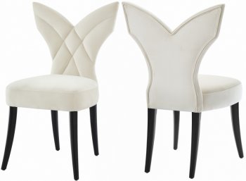 Leandra Dining Chair 742 Set of 2 Cream Velvet Fabric - Meridian [MRDC-742 Leandra Cream]