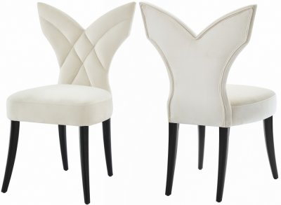 Leandra Dining Chair 742 Set of 2 Cream Velvet Fabric - Meridian