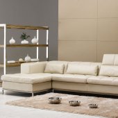 Beige Leather Modern Elegant Sectional Sofa w/Metal Legs