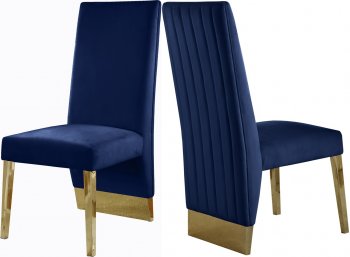 Porsha Dining Chair 755 Set of 2 Navy Velvet Fabric by Meridian [MRDC-755 Porsha Navy]