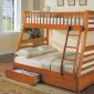 Honey Oak Finish Kid's Bunk Bed With Two Sizes