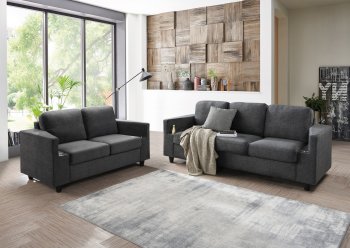 U9055 Sofa & Loveseat Set in Gunmetal Fabric by Global w/Options [GFS-U9055 Gunmetal]