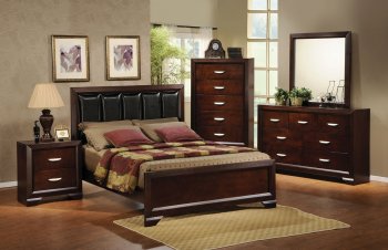 Deep Cherry Finish Contemporary Bedroom w/Chamfered Moldings [HLBS-B367]