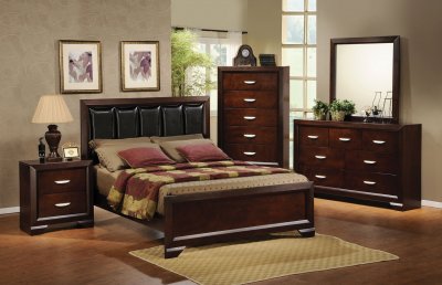 Deep Cherry Finish Contemporary Bedroom w/Chamfered Moldings