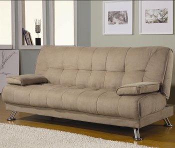 Tan Microfiber Modern Convertible Sofa Bed w/Metal Legs [CRSB-300147]