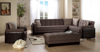 Brown Fabric & Leatherette Base Sectional Sofa Bed w/Storage [IKSS-ROMA-Amiral Brown]