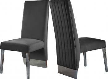 Porsha Dining Chair 756 Set of 2 Grey Velvet Fabric by Meridian [MRDC-756 Porsha Grey]