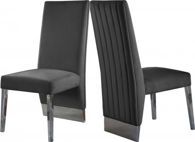 Porsha Dining Chair 756 Set of 2 Grey Velvet Fabric by Meridian