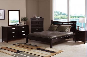 Contemporary Deep Cappuccino Finish Bedroom w/Slat Headboard Bed [CRBS-5631 Stuart]