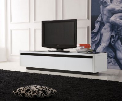 White Finish Modern Entertainment TV Center w/Black Top