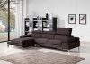 Brown Fabric Modern Sectional Sofa w/Metal Legs & Side Table