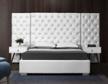 Grande Upholstered Bed in White Velvet Fabric by Meridian [MRB-Grande White]