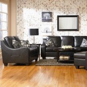 Black Bonded Leather Modern Living Room Sofa w/Sloped Arms