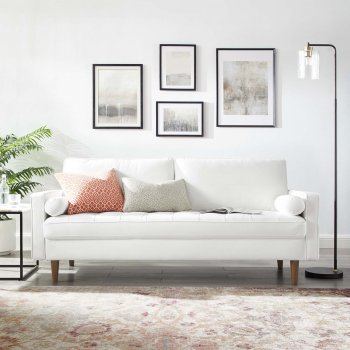 Valour Sofa in White Velvet Fabric by Modway w/Options [MWS-3764 Valour White]