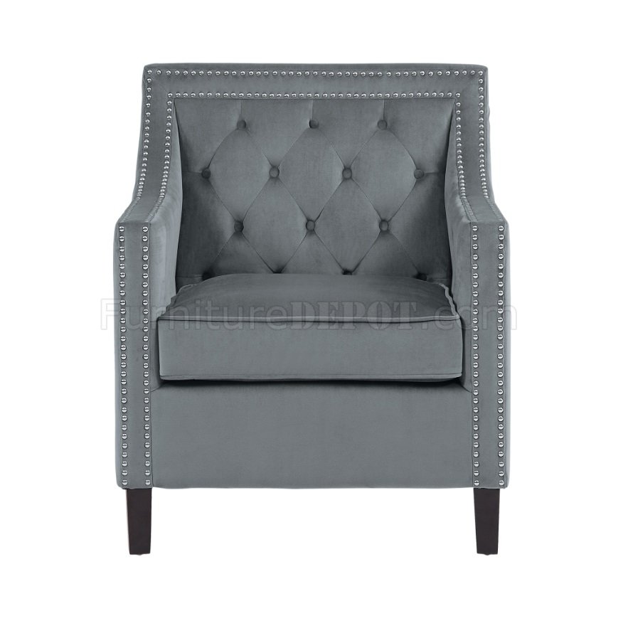 1297GY-1 Set of 2 Accent Chairs in Gray Velvet by Homelegance - Click Image to Close