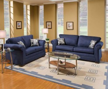 Limbo Navy Fabric Modern Sofa & Loveseat Set w/Padded Arms [UDS-2255-Navy]