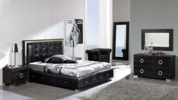 Black Button-Tufted Faux Leather Modern Platform Bed w/Storage [EFBS-624 Coco Black]