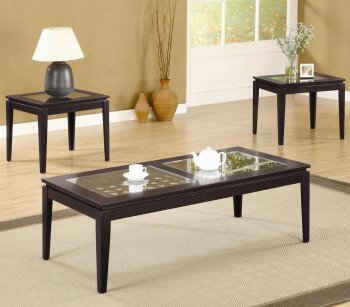 Dark Walnut Finish Modern 3Pc Coffee Table Set w/Weave Design [CRCT-700205]