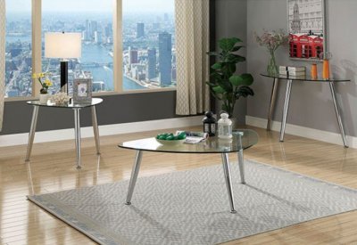 Delany 3Pc Coffee & End Table Set CM4156 in Chrome w/Options