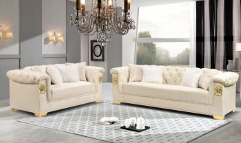 LCL-005 Sofa & Loveseat Set in Cream Velvet & Gold [BDS-LCL-005 Gold Cream]