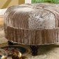 Two Fabric Combination Round Ottoman w/Center Button Tuft