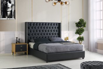 Classic Upholstered Bed B101 in Black Vinyl [SFMAB-B101 Classic Black]