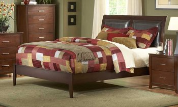 Warm Brown Cherry Finish Contemporary Bedroom w/Vinyl Insert [HEBS-1440PU-Rivera]