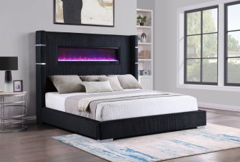 Tisdall Upholstered Fireplace Bed 306031 Black Fabric by Coaster [CRB-306031 Tisdall]