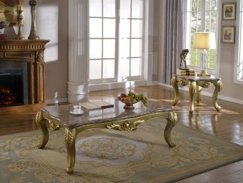 Valencia 258 Coffee Table in Gold Tone w/Marble Top & Options [MRCT-258 Valencia]