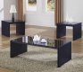 Black Modern 3Pc Coffee Table Set w/Black Glass Tops