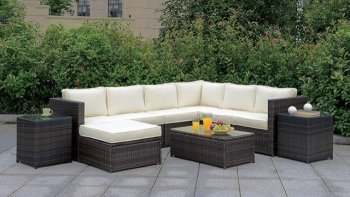 Ilona Outdoor Patio Sectional CM-OS2136-Set1 in Ivory & Espresso [FAOUT-CM-OS2136-Set1-Ilona]