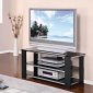 Black Finish Modern TV Stand w/Tempered Glass Shelves