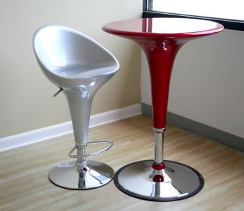 Set of 2 Bar Stools With Silver Finish Seats [WIBA-C302 Silver]