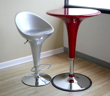 Set of 2 Bar Stools With Silver Finish Seats