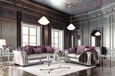 Benigno Sofa SM6412 in Pewter/Purple Leatherette w/Options