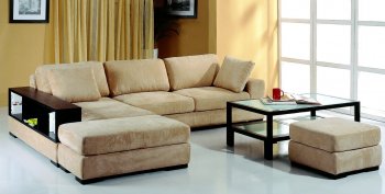 Beige Microfiber Sectional Sofa w/2 Ottomans & Bookcase [BHSS-Telus-BE]