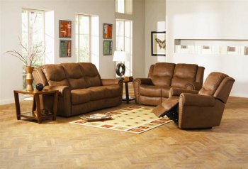 Brown Leather Style Fabric Classic Reclining Sofa & Loveseat Set [CRS-600691-Morey]