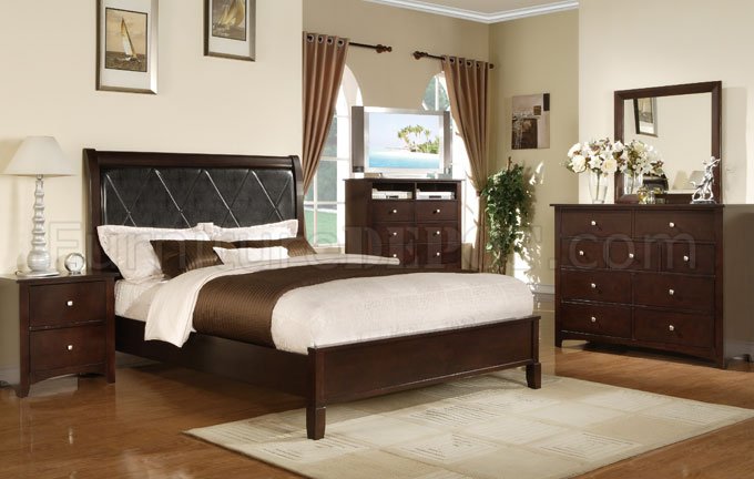 9170 Espresso Modern Bedroom in Black Leatherette by Poundex