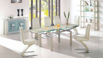 D107 Dining Table w/Beige & Clear Glass Top & Options [EGDS-D107]