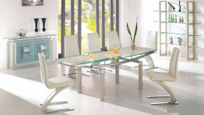 D107 Dining Table w/Beige & Clear Glass Top & Options