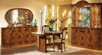 Walnut Lacquer Finish Royal Classic Dining Room W/Floral Inlaids [EFDS-Flora]