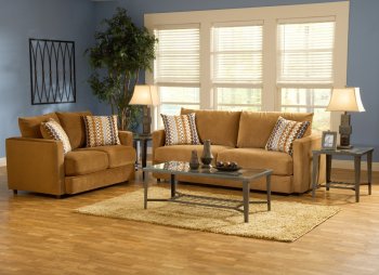 Bella Cognac Fabric Sofa & Loveseat Set w/Hula Hoop Pillows [CHFS-CU-5400-HHP]