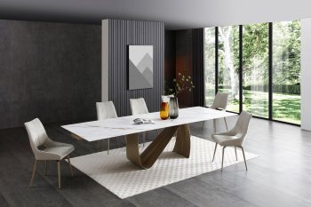 9087 Dining Table Champagne-Bronze by ESF w/Optional 1239 Chairs [EFDS-9087-Champagne 1239-Beige]