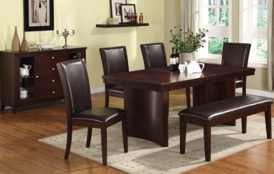 Dark Brown Finish Modern Dining Table w/Leaf and Optional Items