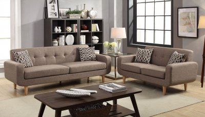 F6525 Sofa & Loveseat Set in Mocha Fabric by Poundex