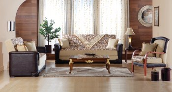 Beige Fabric & Dark Leather Base Convertible Sofa Bed w/Storage [IKSB-DESTINA-Beyza Beige]