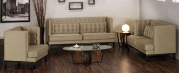 Champagne Satin Fabric Modern Noho Sofa & Loveseat w/Options [ARS-Noho Champagne]